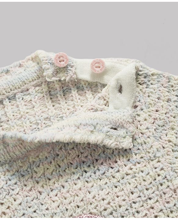 Babyhug Knit Full Sleeves Bow Sequinned Pullover Sweater - Light Pink