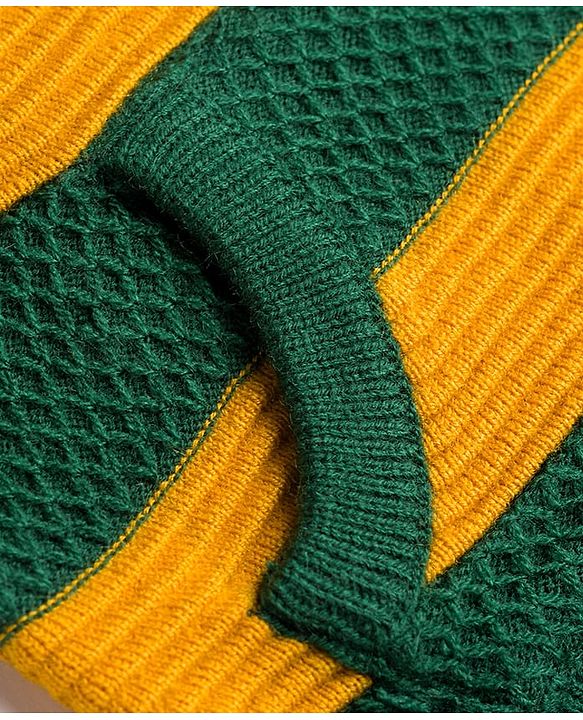 Babyhug Knit Striped Hooded Sweater with Kangaroo Pocket - Green