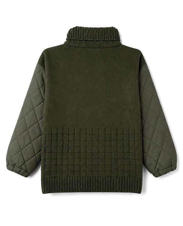 Pine Kids Knit Full Sleeves Pullovers With Cable Knit Design   - Olive Green