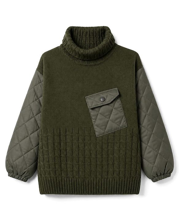 Pine Kids Knit Full Sleeves Pullovers With Cable Knit Design   - Olive Green