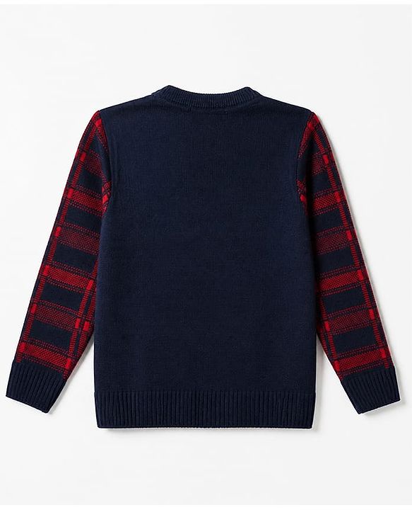 Pine Kids Knit Pullover with Full Sleeves and Flag Embroidery - Blue