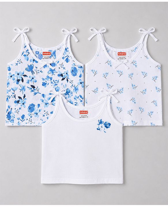 Babyhug 100% Cotton Cambric Woven Sleeveless Shoulder Tie Knot Slip With Floral Print Pack of 3 - Multicolor