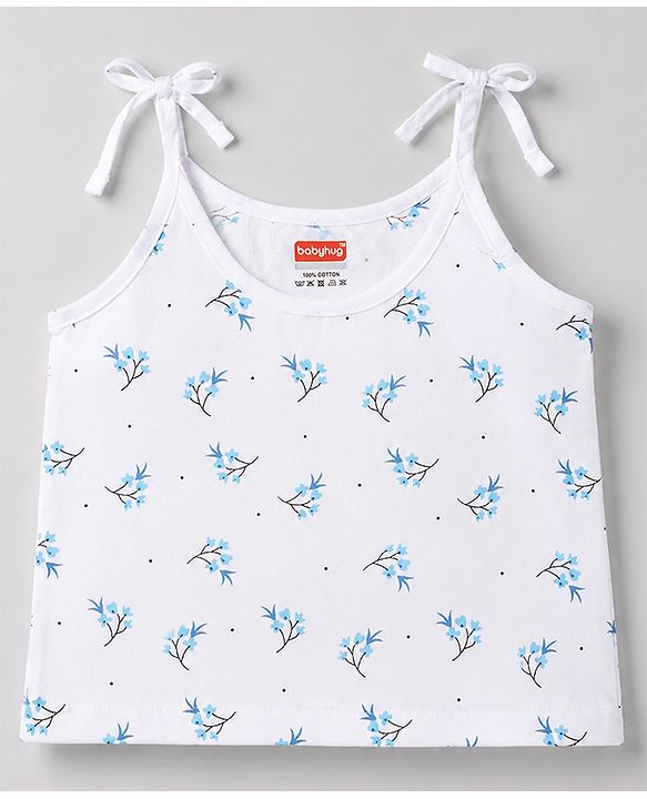 Babyhug 100% Cotton Cambric Woven Sleeveless Shoulder Tie Knot Slip With Floral Print Pack of 3 - Multicolor