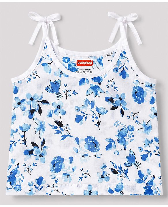 Babyhug 100% Cotton Cambric Woven Sleeveless Shoulder Tie Knot Slip With Floral Print Pack of 3 - Multicolor