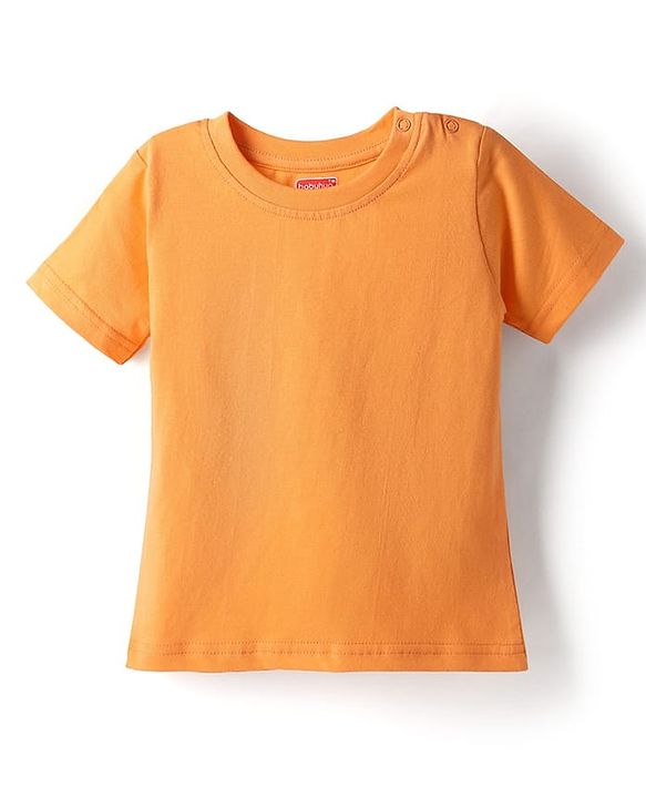 Babyhug Single Jersey Knit Dungaree Style Romper & Half Sleeve T-Shirt With Bunny Print - Orange & Blue