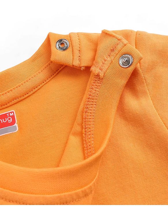 Babyhug Single Jersey Knit Dungaree Style Romper & Half Sleeve T-Shirt With Bunny Print - Orange & Blue