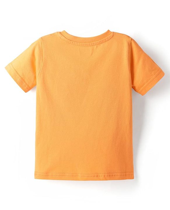 Babyhug Single Jersey Knit Dungaree Style Romper & Half Sleeve T-Shirt With Bunny Print - Orange & Blue
