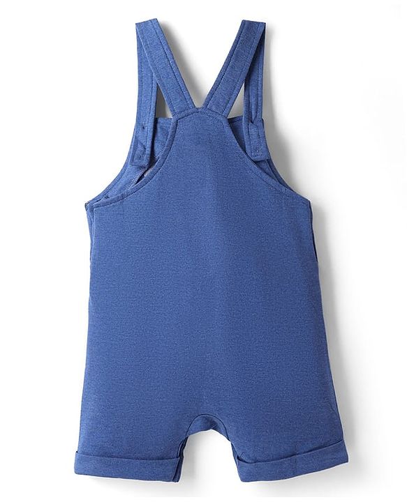 Babyhug Single Jersey Knit Dungaree Style Romper & Half Sleeve T-Shirt With Bunny Print - Orange & Blue