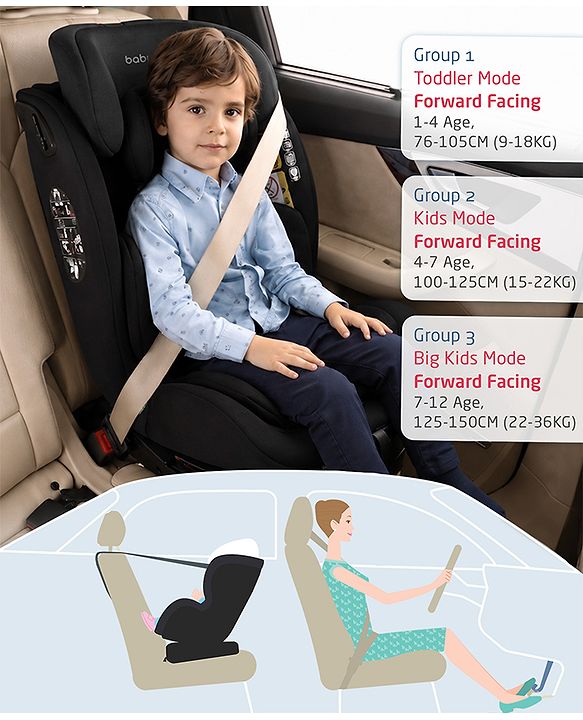 Babyhug Convertible 2 in 1 Car Seat with Isofix & Non Isofix, 360° Rotatable Seat - Grey| R129 Certified| i-Size Compliant| Rear & Forward Facing| Newborn to 12 Years| Reclining Seat| Cushion Seat
