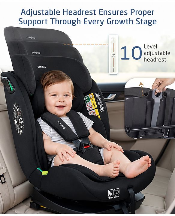 Babyhug Convertible 2 in 1 Car Seat with Isofix & Non Isofix, 360° Rotatable Seat - Grey| R129 Certified| i-Size Compliant| Rear & Forward Facing| Newborn to 12 Years| Reclining Seat| Cushion Seat