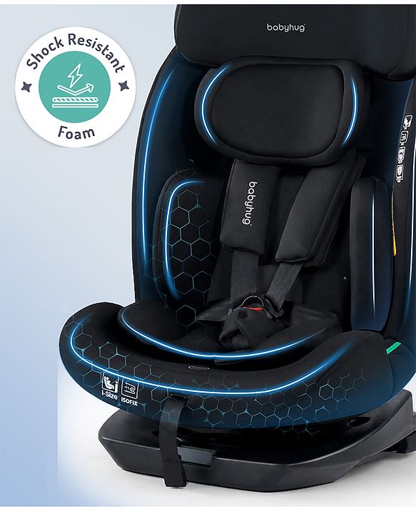 Babyhug Convertible 2 in 1 Car Seat with Isofix & Non Isofix, 360° Rotatable Seat - Grey| R129 Certified| i-Size Compliant| Rear & Forward Facing| Newborn to 12 Years| Reclining Seat| Cushion Seat