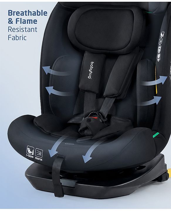 Babyhug Convertible 2 in 1 Car Seat with Isofix & Non Isofix, 360° Rotatable Seat - Grey| R129 Certified| i-Size Compliant| Rear & Forward Facing| Newborn to 12 Years| Reclining Seat| Cushion Seat