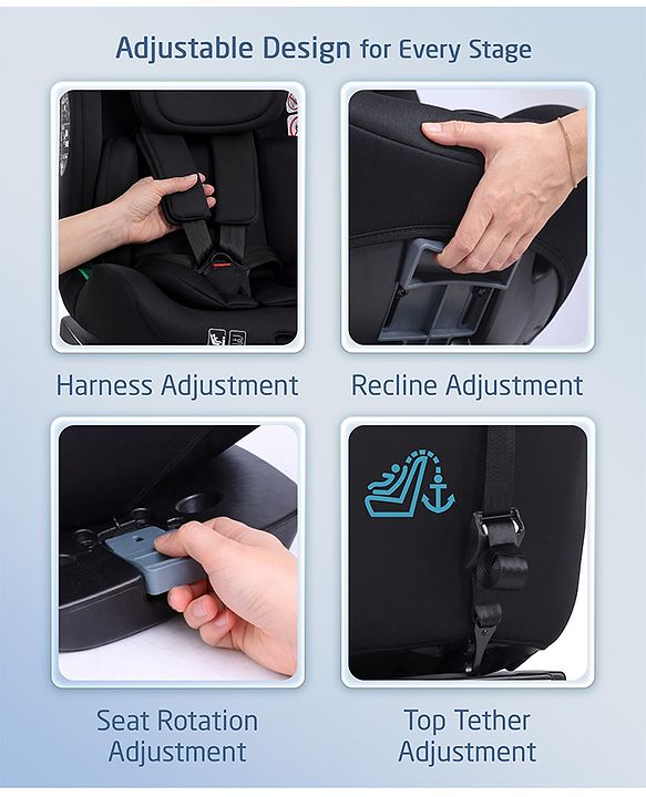 Babyhug Convertible 2 in 1 Car Seat with Isofix & Non Isofix, 360° Rotatable Seat - Grey| R129 Certified| i-Size Compliant| Rear & Forward Facing| Newborn to 12 Years| Reclining Seat| Cushion Seat