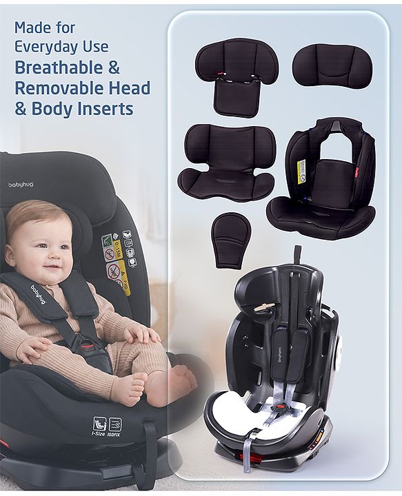 Babyhug Convertible 2 in 1 Car Seat with Isofix & Non Isofix, 360° Rotatable Seat - Grey| R129 Certified| i-Size Compliant| Rear & Forward Facing| Newborn to 12 Years| Reclining Seat| Cushion Seat