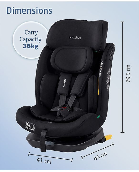 Babyhug Convertible 2 in 1 Car Seat with Isofix & Non Isofix, 360° Rotatable Seat - Grey| R129 Certified| i-Size Compliant| Rear & Forward Facing| Newborn to 12 Years| Reclining Seat| Cushion Seat
