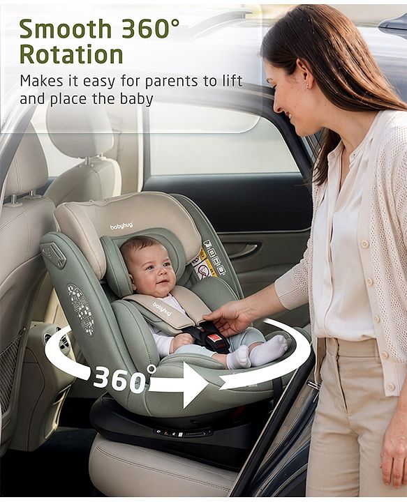 Babyhug Convertible 2 in 1 Car Seat with Isofix & Non Isofix, 360° Rotatable Seat - Grey| R129 Certified| i-Size Compliant| Rear & Forward Facing| Newborn to 12 Years| Reclining Seat| Cushion Seat