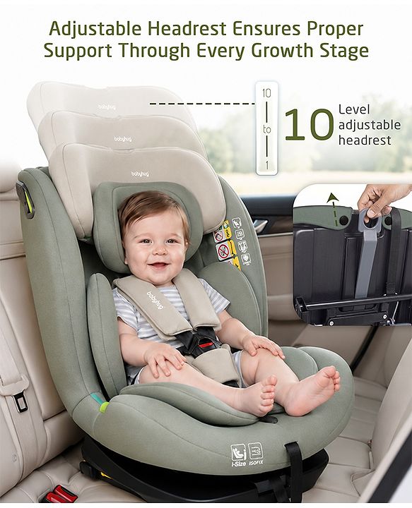 Babyhug Convertible 2 in 1 Car Seat with Isofix & Non Isofix, 360° Rotatable Seat - Grey| R129 Certified| i-Size Compliant| Rear & Forward Facing| Newborn to 12 Years| Reclining Seat| Cushion Seat