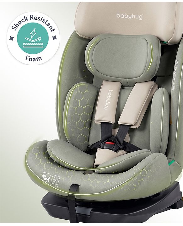Babyhug Convertible 2 in 1 Car Seat with Isofix & Non Isofix, 360° Rotatable Seat - Grey| R129 Certified| i-Size Compliant| Rear & Forward Facing| Newborn to 12 Years| Reclining Seat| Cushion Seat
