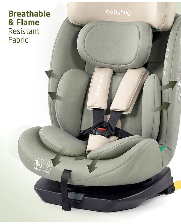 Babyhug Convertible 2 in 1 Car Seat with Isofix & Non Isofix, 360° Rotatable Seat - Grey| R129 Certified| i-Size Compliant| Rear & Forward Facing| Newborn to 12 Years| Reclining Seat| Cushion Seat