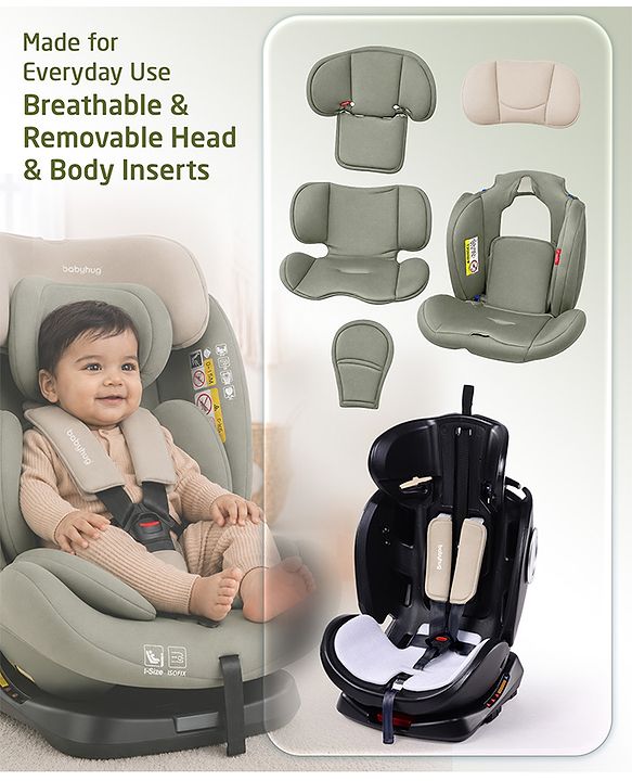 Babyhug Convertible 2 in 1 Car Seat with Isofix & Non Isofix, 360° Rotatable Seat - Grey| R129 Certified| i-Size Compliant| Rear & Forward Facing| Newborn to 12 Years| Reclining Seat| Cushion Seat