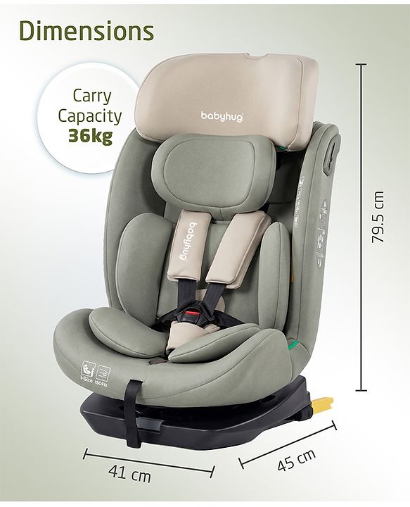 Babyhug Convertible 2 in 1 Car Seat with Isofix & Non Isofix, 360° Rotatable Seat - Grey| R129 Certified| i-Size Compliant| Rear & Forward Facing| Newborn to 12 Years| Reclining Seat| Cushion Seat