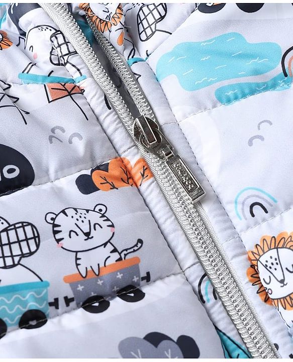 Babyhug Woven Full Jacket and Pant with Full Sleeves and Train Print in Grey for 0-1 Month