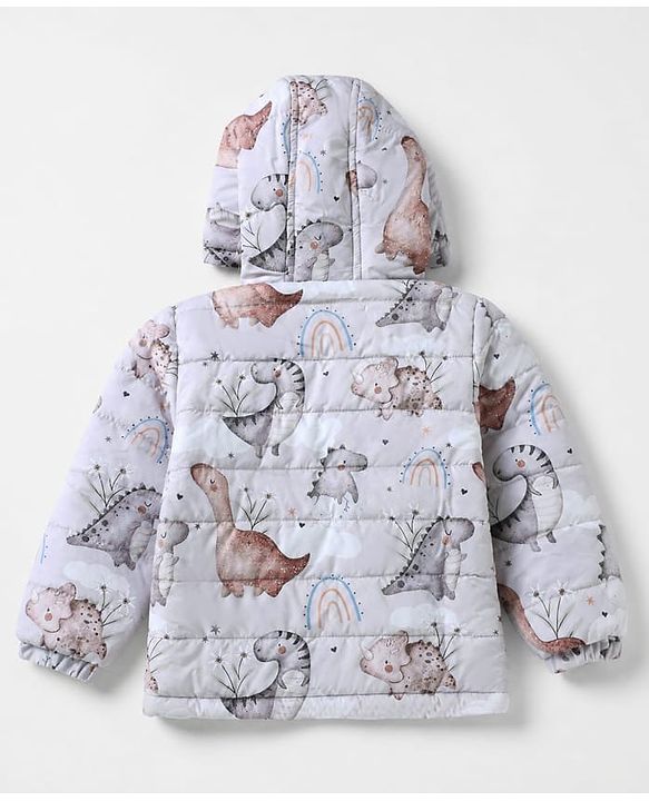 Babyhug Woven Jacket and Pant with Full Sleeves and Dinosaur Print in Beige for 6-9 Months