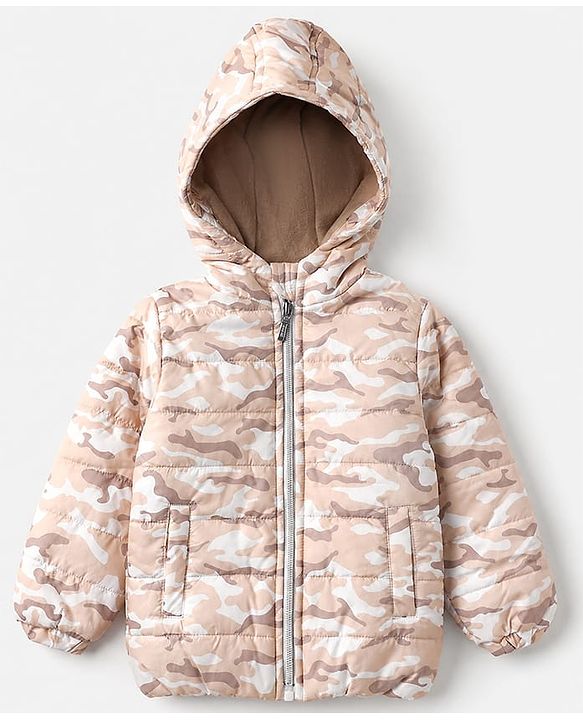 Babyhug Woven Jacket and Pant with Full Sleeves and Camouflage Print in Brown for 0-1 Month