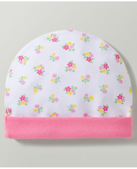 Babyhug 100% Cotton Interlock Knit Cap Mittens & Booties With Floral Print Multicolor - Diameter 17.5 cm