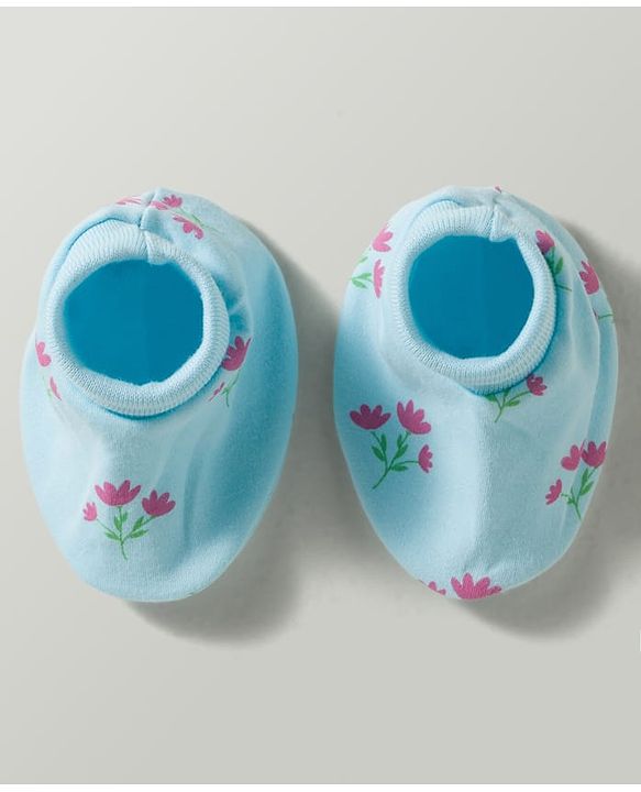 Babyhug 100% Cotton Interlock Knit Mittens & Booties With Floral Print - Multicolor