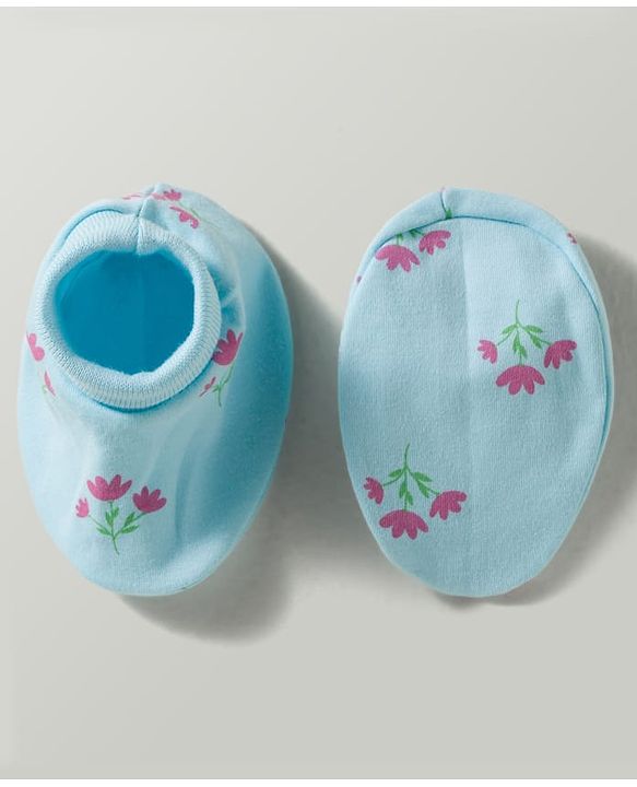 Babyhug 100% Cotton Interlock Knit Mittens & Booties With Floral Print - Multicolor