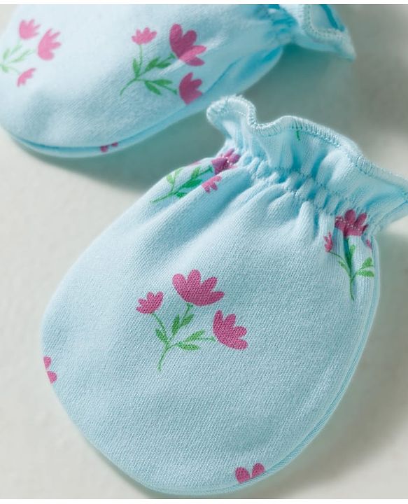 Babyhug 100% Cotton Interlock Knit Mittens & Booties With Floral Print - Multicolor