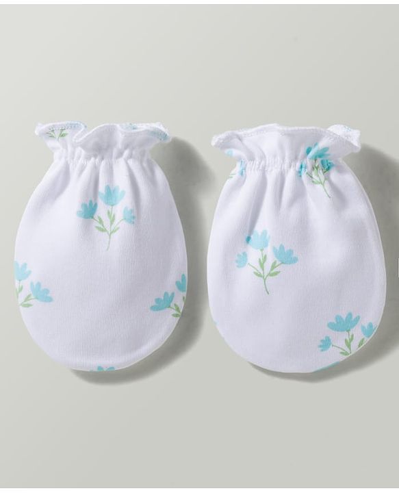 Babyhug 100% Cotton Interlock Knit Mittens & Booties With Floral Print - Multicolor
