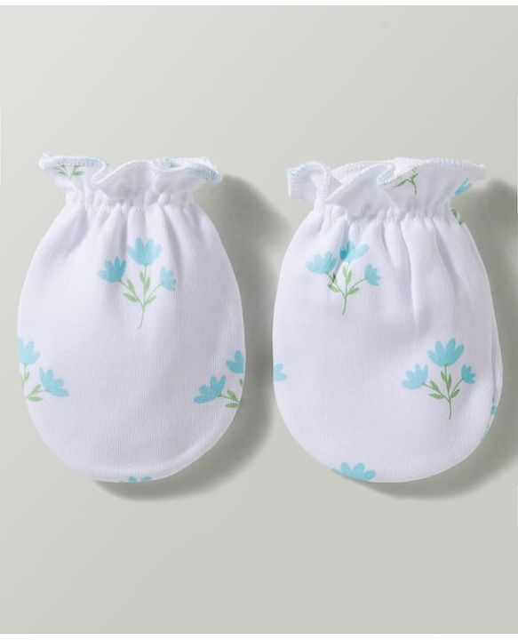Babyhug 100% Cotton Interlock Knit Mittens & Booties With Floral Print - Multicolor