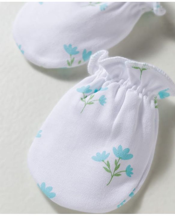 Babyhug 100% Cotton Interlock Knit Mittens & Booties With Floral Print - Multicolor
