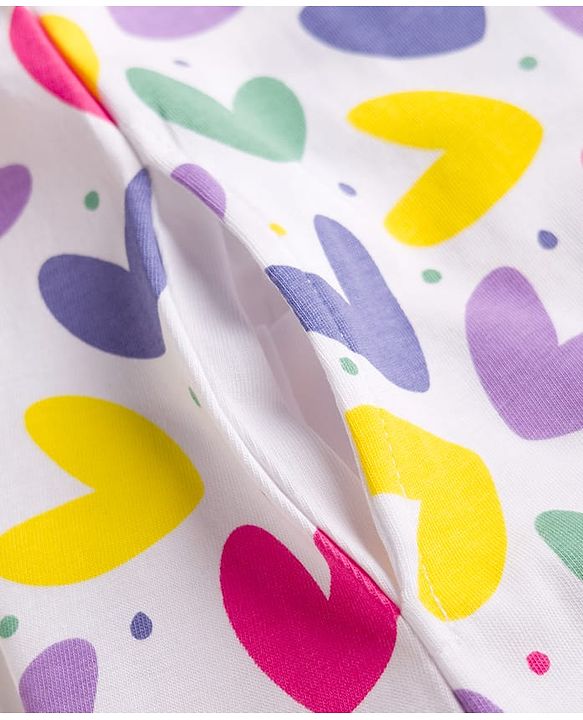 Pine Kids Single Jersey Knit Half Sleeves Nighty With Heart Print - White