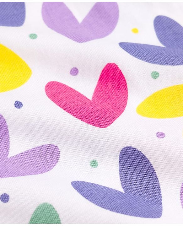 Pine Kids Single Jersey Knit Half Sleeves Nighty With Heart Print - White