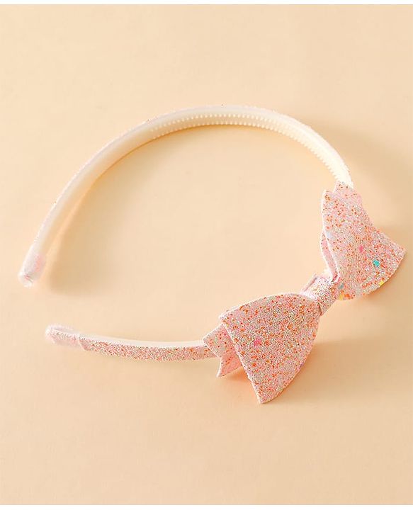 Babyhug Hair Band With Glitter Bow Applique -Pink