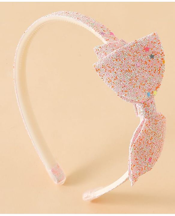 Babyhug Hair Band With Glitter Bow Applique -Pink