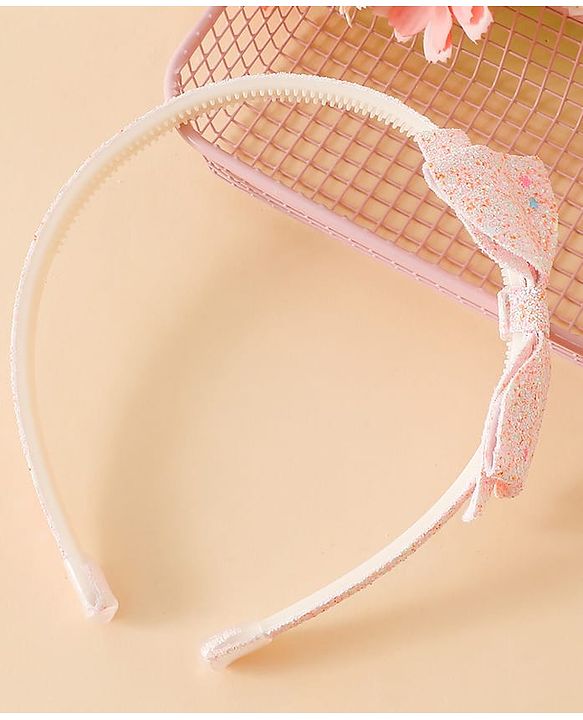 Babyhug Hair Band With Glitter Bow Applique -Pink