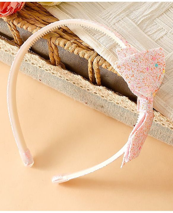 Babyhug Hair Band With Glitter Bow Applique -Pink