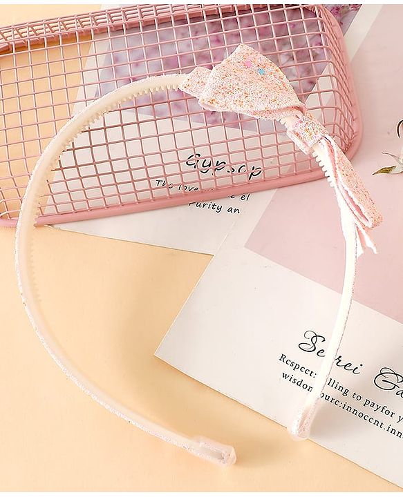 Babyhug Hair Band With Glitter Bow Applique -Pink