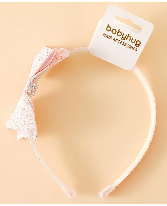 Babyhug Hair Band With Glitter Bow Applique -Pink
