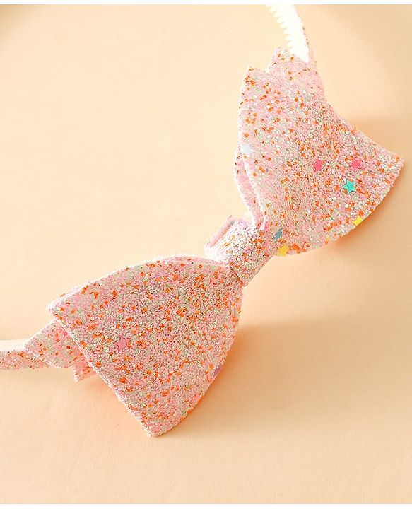 Babyhug Hair Band With Glitter Bow Applique -Pink