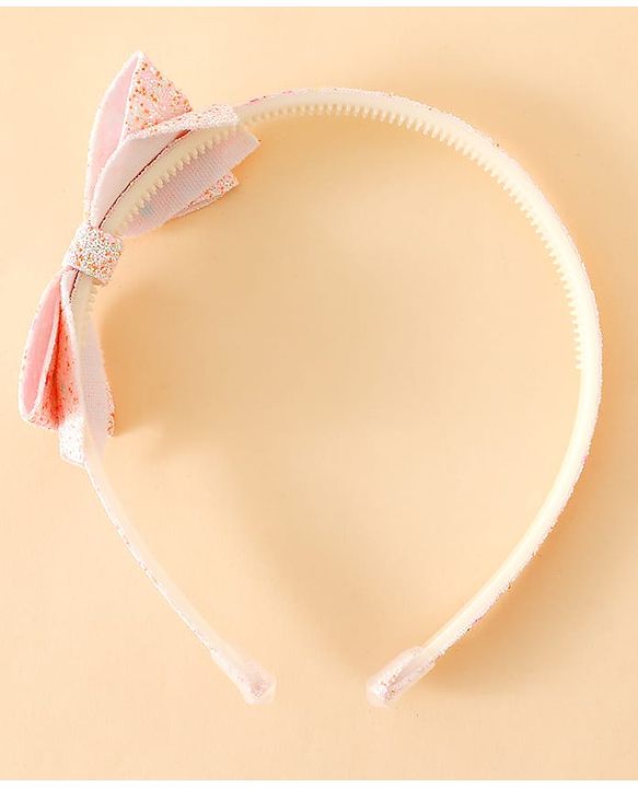 Babyhug Hair Band With Glitter Bow Applique -Pink