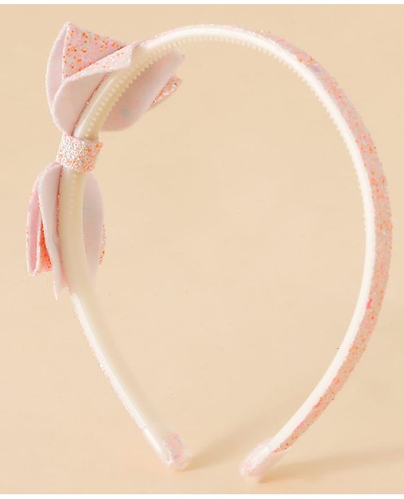 Babyhug Hair Band With Glitter Bow Applique -Pink