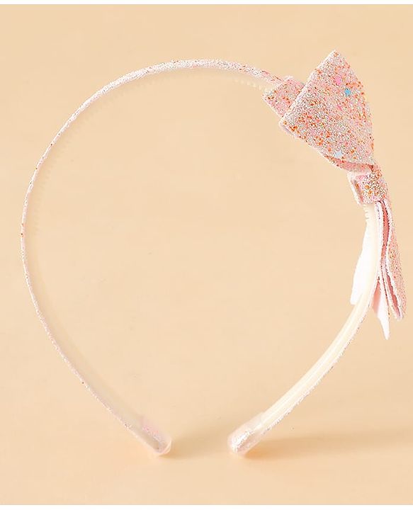 Babyhug Hair Band With Glitter Bow Applique -Pink