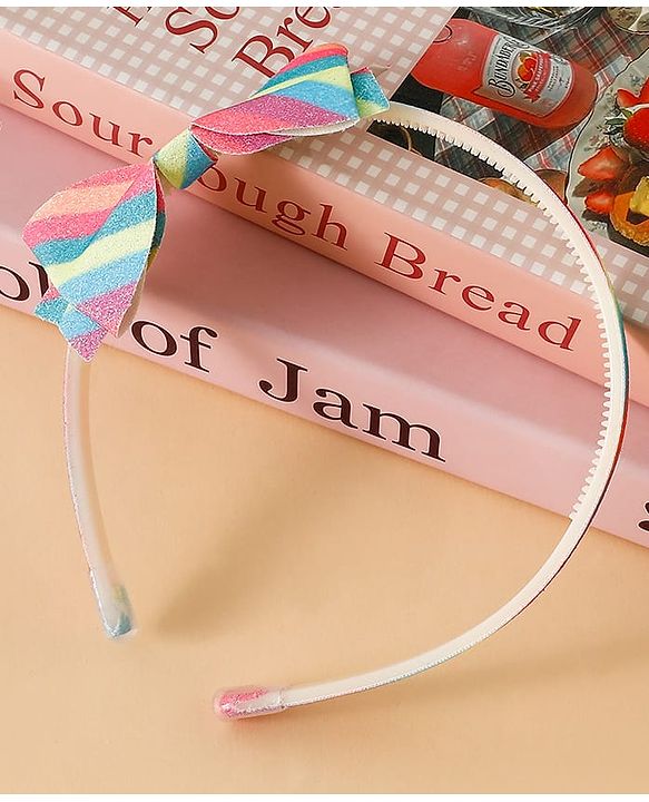 Babyhug Hair Band With Bow Applique - Pink and Blue