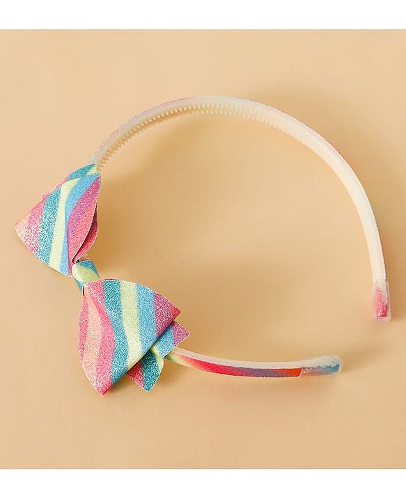 Babyhug Hair Band With Bow Applique - Pink and Blue