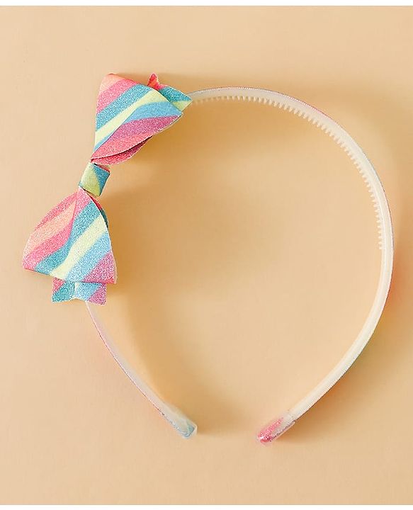 Babyhug Hair Band With Bow Applique - Pink and Blue